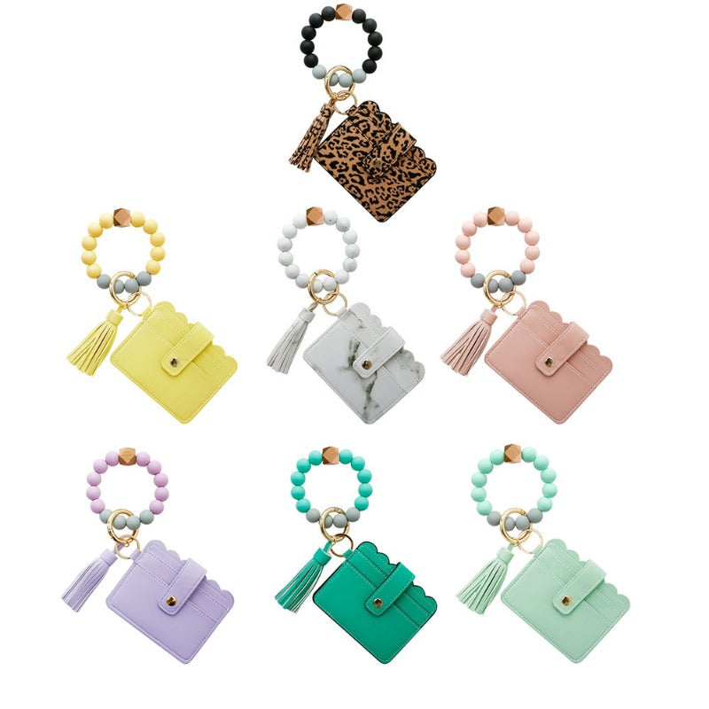 Wholesale Silicone Pendant Leather PU Tassel Card Bag Keychains